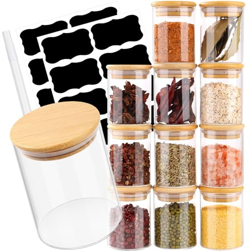 Otauoaea 12stk. Gewürzgläser Rund, 125ml Gewürzdosen Klein, Vorratsgläser mit Deckel & Etiketten, Gewürzbehälter Spice Jars Gewürzaufbewahrung für Kräuter & Tee, ⌀5,5cm x 7,5cm