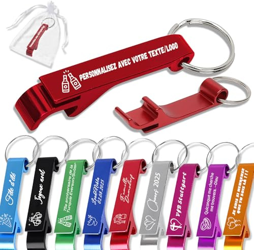 QSZ 10-100 Décapsuleur Porte Cle Personnalisé en Aluminium | Personnalisable Decapsuleur avec Texte Icônes Name Approprié Cadeaux pour Fêtes Anniversaires Mariages Activité