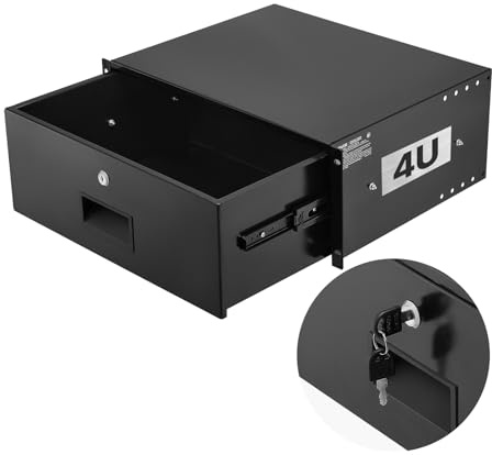 VEVOR 4U rackmonteringslåda, 22,7 kg max bärande, låsbart serverskåpsfodral, glidlåda med lås och kabelhanteringshål, för 19 tums nätverksutrustning, server, AV-rack eller skåphölje