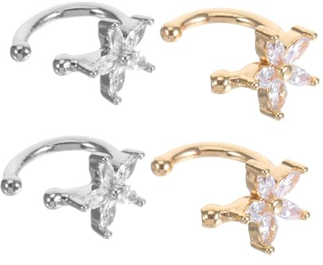 VALICLUD 2 Par Blomformade Öronklämmor med Zirkon Icke-genomträngande Öroncuffar för Känslig Hud Elegant Design i Silver och Guld för Kvinnor och Tonåringar Bekväma Smycken för Födelsedag
