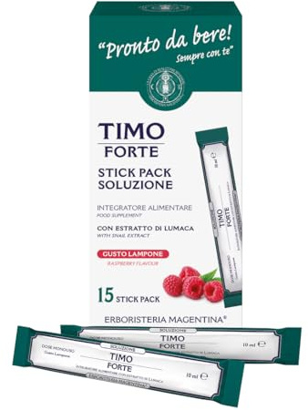 Erboristeria Magentina Timo Forte 15 Stick Pack Soluzione - Integratore Alimentare con Estratto di Lumaca al Gusto Lampone - Per Bambini e Adulti