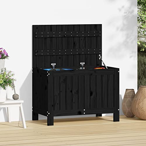 Mokuyary Trädgårdskista, svart, 76 x 42,5 x 54 cm, massivt trä, förvaringslåda, prydnadslåda, kuddlåda, trädgårdslåda för trädgård, terrass, balkong, trädgårdsredskap, pooltillbehör