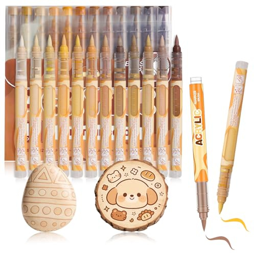 12 Farben Acrylstifte für Hauttöne, Acrylstifte für Steine Wasserfest, Wasserfeste Pinselmarker für Hauttöne und Porträtmalerei, Acrylfarben Marker für Manga Holz, Glas, Papier, Keramik, Stoff