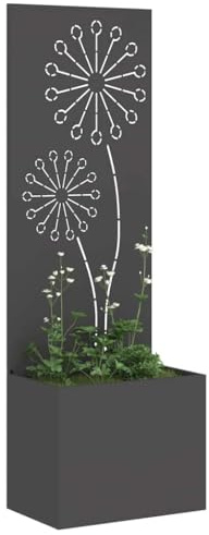 Tomostar Blumenkasten mit Sichtschutz, Blumenkasten, Hochbeet, Fretwork, Schwarz, 50 x 140 cm