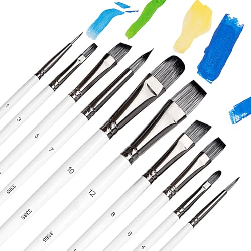 MUWINC 10 Nylon Acryl Aquarellpinsel Set, Malen Nach Zahlen Pinsel Set