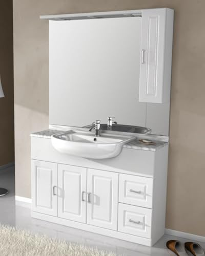 Generico Mobile bagno Classico a terra 120 cm con marmo naturale, lavabo semincasso in ceramica e specchio