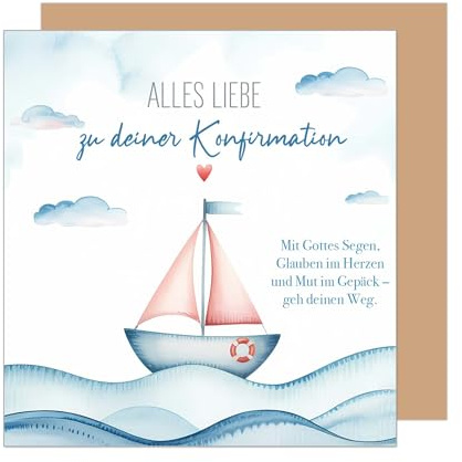 Edition Seidel Premium quadratische Glückwunschkarte zur Konfirmation mit Umschlag. Konfirmationskarte Grußkarte Karte Spruch Sprüche Junge Mädchen Jugendliche Meer Segelboot (KFQ121 SW026)