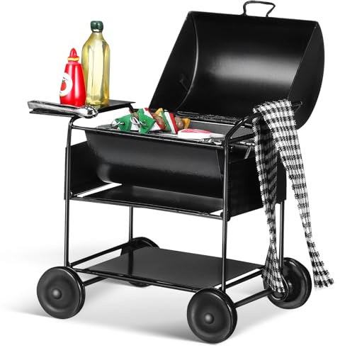Toddmomy Miniatur Puppenhaus Grill Set, 1:12 Maßstab Realistisches BBQ Modell, Mini Grillwagen Spielzeug für Puppenstube Garten & Küche, Dekoration Zubehör für Rollenspiel & DIY Basteln