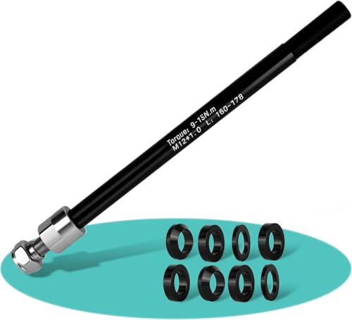 elthmpr Steckachse Adapter M12 x 1,0, 164-174 mm Steckachse mit Fahrrad Achsadapter, Fahrradanhänger Steckachse, Einstellbare Schaftlänge mit den Meisten Fahrradanhänger Kupplungen