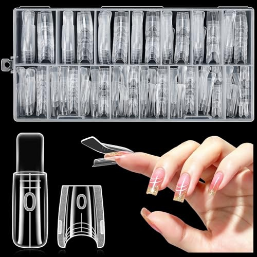 MELLIEX 240 Pièces Popit Ongle Sandwich, Faux Ongles Conseils de Extension 15 Tailles, Durable Réutilisable Sandwich Dual Form Kit pour DIY Salon（Carré）