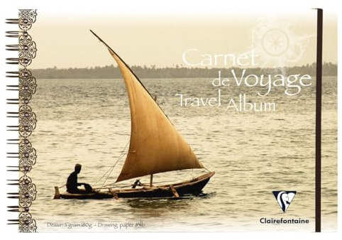 Clairefontaine 96077C Reisealbum (DIN A4, 21 x 29,7 cm, 180 g, 30 Blatt, mit Doppelspiralbindung, Gummizug, ideal für alle Globetrotter unter den Künstlern, mit China Design) weiß