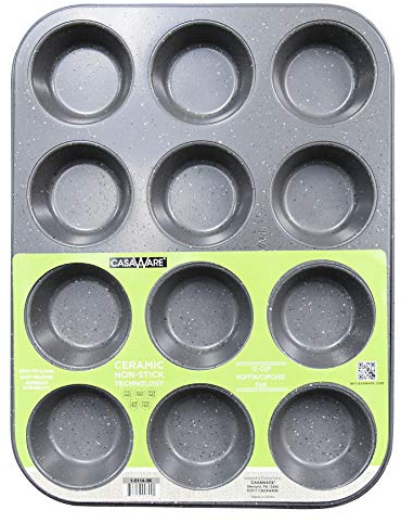 casaWare Ceramic Coated NonStick 12 Cup Muffin Pan (Silver Granite)