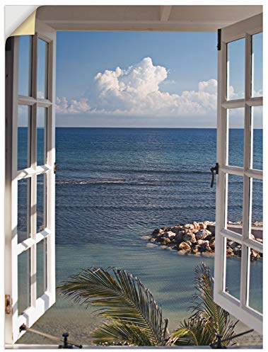 ARTland Wanddeko Wandtattoo selbstklebende Vinylfolie 45x60 cm Fensterblick Fenster Strand Meer Maritim Palmen Ozean T9II