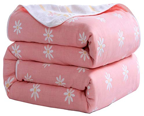 Hayisugal Zweiseitige Kuscheldecke - Tagesdecke Bettüberwurf 100% Baumwolle für Kinder - Bunte Decke für Winter und Sofa, Rosa Gänseblümchen, 150 x 200cm