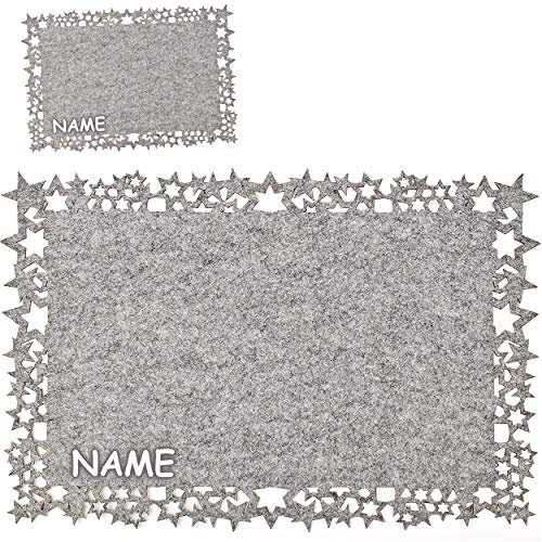 alles-meine.de GmbH Filz - Unterlage/Platzdeckchen - Stern & Sterne - Winter/Weihnachten - grau anthrazit - inkl. Name - 45 cm * 30 cm - waschbar & schmutzabweisend - Tischun..