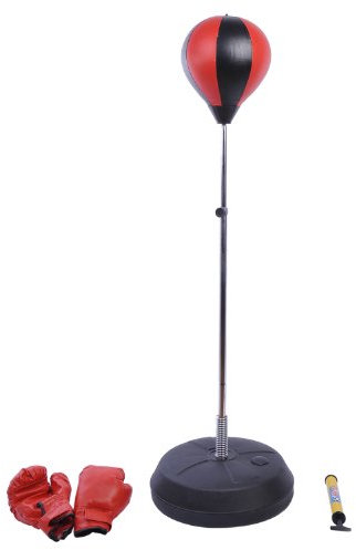 HOMCOM Punching Bag with Stand, 126-144 cm Height Adjustable Boxing Set Free Standing Speed Bag with Gloves and Air Pump for Teenagers Home Gym Workout