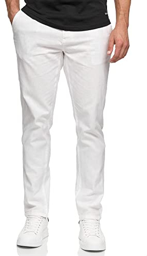 Indicode Herren Bryne Stoffhose aus Baumwolle und Leinen mit 4 Taschen