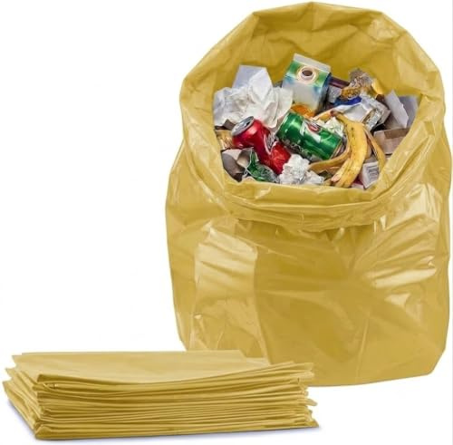 Tezraftaar® 50 x Yellow Heavy Duty Bin Liner Bags 18 x 29 x 39 90 Litre 160 Gauge Strong Refuse Sacks Thick Plastic Bin Bags for Household Kitchen Office Garden Waste Recycling