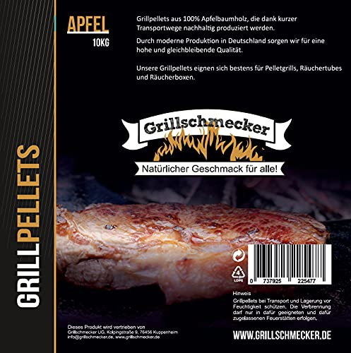 Grillschmecker Grillpellets Apfel 10 kg- Holzpellets aus 100% Apfelholz für Pelletsgrill, Räucherboxen und Smoker, 10 kg Sack