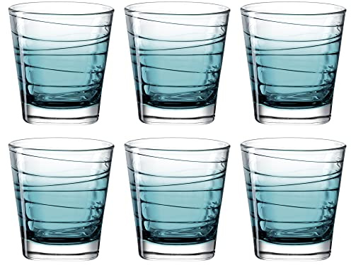Leonardo Vario Struttura Trink-Gläser 6er Set, spülmaschinenfeste Wasser-Gläser, bunte Trink-Becher aus Glas, Getränke-Set, türkis, 250 ml, 026839