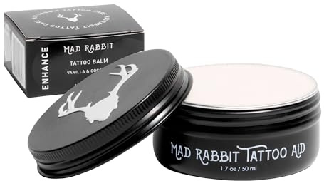 Mad Rabbit Tattoo Balm & Aftercare Cream- Color Enhancement that Revives Old Tattoos, Hydrates New Tattoos, Made With Clean Ingredients + Petroleum Free, Daily Tattoo Lotion Moisturizer & Brightener