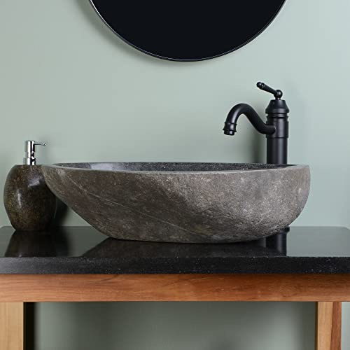 Waschbecken Stein oval Naturstein 60 cm Aufsatz-Waschbecken aus Stein Granit Flussstein Steinwaschbecken Findling WOHNFREUDEN