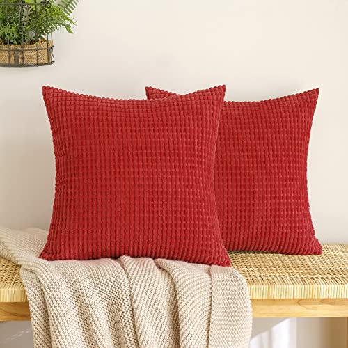 EMEMA Kordsamt Kissenbezug Granulat Dekorative Sofakissen Dekokissen Kissenbezüge Couchkissen Kissenhülle Weich Kissen Bezug Zierkissen für Sofa Couch Wohnzimmer 2er Set 40x40 cm Rot