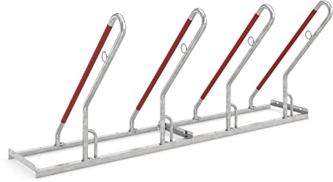 Anlehnparker 0504 XBF | einseitig | Fahrradständer für 4 Fahrräder | zum Aufdübeln | Stahl verzinkt | Sicherer Radständer auch für Mountainbikes und E-Bikes | Fahrradparker Fahrrad Anlehnbügel
