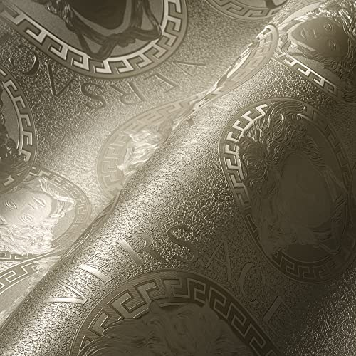 A.S. Création VERSACE WALLPAPER Silber Metallic Luxus Tapete Designer Vliestapete Logo Medusa 384613 10,05x0,70m Made in Germany