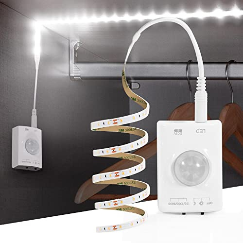 KUCAM Rechargeable Under Cabinet Lighting, 2M Motion Sensor LED Light Strip, 6000K Cold White Night Light for Closet, Stairway, Stairs, Counter, Kitchen Cupboard, Bedroom, Bathroom