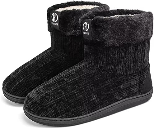 GURGER Pantofole a Stivaletto Donna Invernali Ciabatte a Stivaletti Pantofole da Casa Calde Peluche Pelliccia Collo Alte Pantofole Stivale Nero 38 39