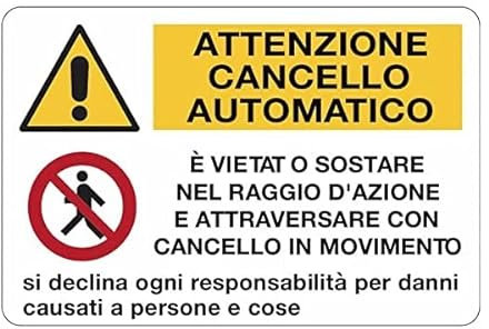Cartello Attenzione cancello automatico” in alluminio made in Italy