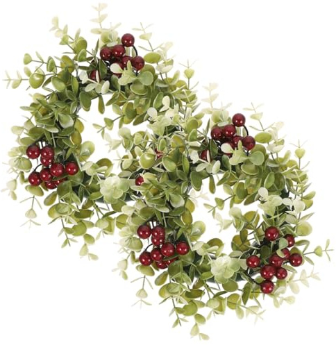 BESTonZON 2 Stücke Kerzenringe Kerzenkranz Beeren Eukalyptus Kerzen Kranz Ringe Beerenkranz, Osterkranz Kerzenkranz Künstlicher Frühlingskranz Kerzenring Osterkranz Kerzenkranz für Stumpenkerzen
