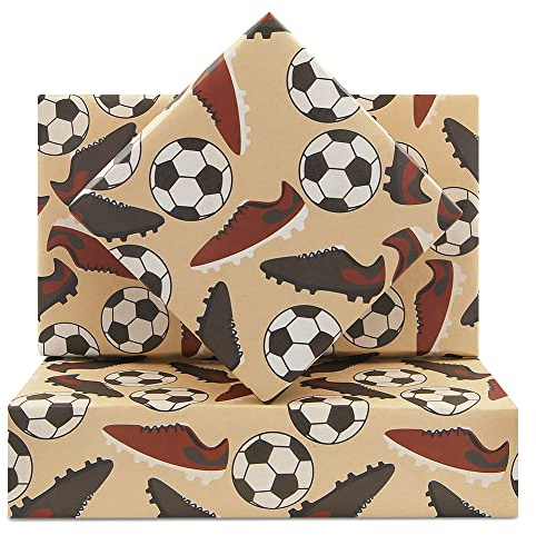 Fotboll presentpapper kraft för män och pojkar, 50 x 70 cm – födelsedag, semester, sport, fotbollsskor