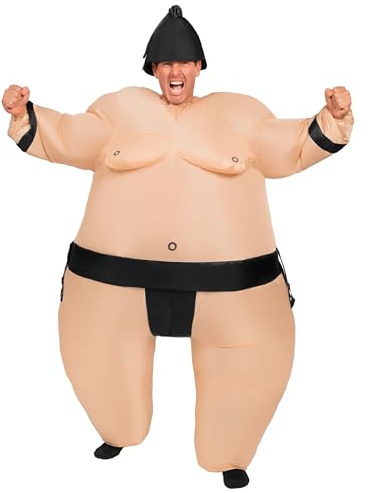 Spooktacular Creations Adult Inflatable Costume, Full Body Sumo Wrestler Air Blow-up Suit with Black Belt, Deluxe Halloween Costume for Halloween Dress Up Themed Parties, Black