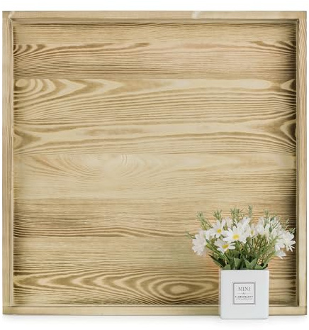 Hanobe Square Large Ottoman Tray: Extra Large Serving Tray with Handles Rustic Wood Decorative Coffee Table Trays Farmhouse Home Decor for Living Room Kitchen Counter 50 x 50 cm