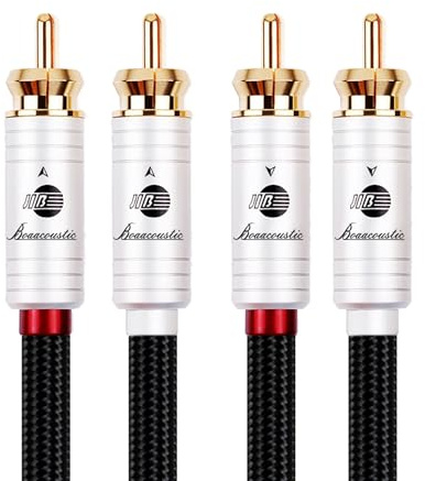 BOAACOUSTIC JIB Audio Kabel Cinch Kabel 1m high end Audiophile hifi RCA Kabel 2x Stecker zu 2x Stecker Für HiFi-Anlage, HiFi Receiver, Heimkino, Blu-Ray Player Verstärker an CD (1M, Schwarz)