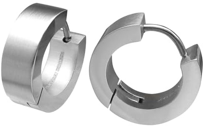 Kikuchi Ohrringe Titan Stäbchen Edelstahl Creolen Kantig Matt Silber Frau Herr Ø 12-18 mm nach Wahl (Ø 13.4 mm / 4 mm)