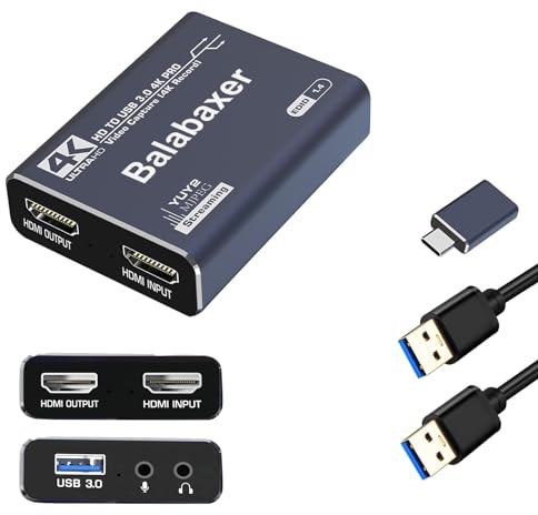 Balabaxer Scheda di acquisizione audio video Balabaxer 4K, USB3.0 senza cavo HDMI, dispositivo di acquisizione Full HD 1080p per editing video, registrazione di giochi, insegnamento online