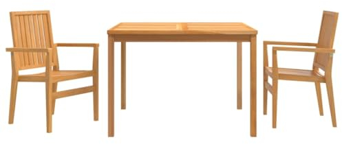 vidaXL Garten Essgruppe 3-TLG., Gartenmöbel Set Tisch 2 Stühle Stapelbar, Sitzgruppe für Garten Terrasse, Gartengarnitur Gartenset, Massivholz Teak