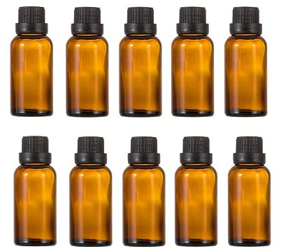 Parfumlism 10 Pcs Amber Glass Bottles for Essential Oils with Black Screw Caps,Empty Refillable Travel Glass Liquid Sample Vial,Storage Chemistry Lab Chemicals Perfumes Aromatherapy Vials (30ml)