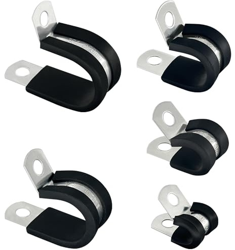 30 PCS Rubber Lined P Clips,Stainless Steel R Shape Hose Clamps in 5 Sizes