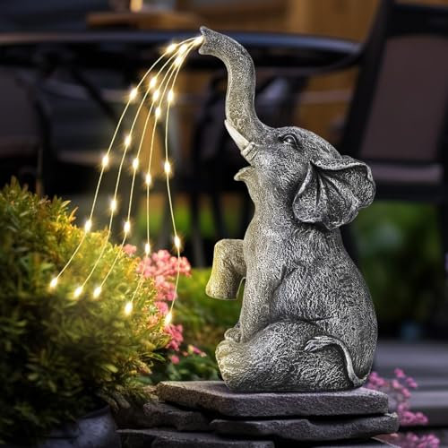 Gartendeko Elefantenstatue Gartendekoration Bewässerungselefant Figur Solarbetriebene LED Lichter, Geschenke für Frauen, Geburtstagsgeschenk für Frauen Mama, Elefanten für Home Terrasse Balkon Deko