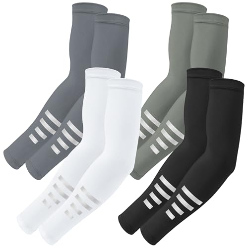 Heveer Mangas de Brazo Reflectantes Manguitos de Protección Solar Mangas Brazo Elásticas Deportivos Unisex para el Exterior 4 Pares Negro, Blanco, Gris Claro, Gris Oscuro