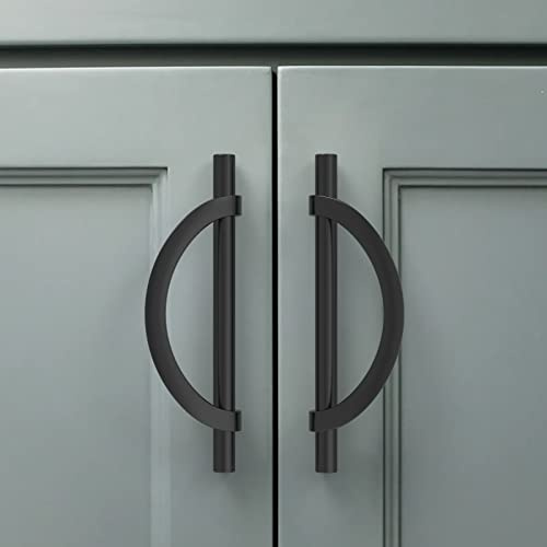 Amerdeco 10 Pack Matte Black Cabinet Pulls 128mm Hole Center Cabinet Hardware Kitchen Cabinet Handles for Bathroom Drawer Pulls Dresser Pulls AM027