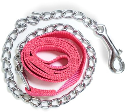 Führkette für Pferde | Sicheres Führen mit Eisenkette & Nylon Handgriff | Führleine geeignet für Hengst Hunde Pony Esel | Länge 2,10 m (Pink)