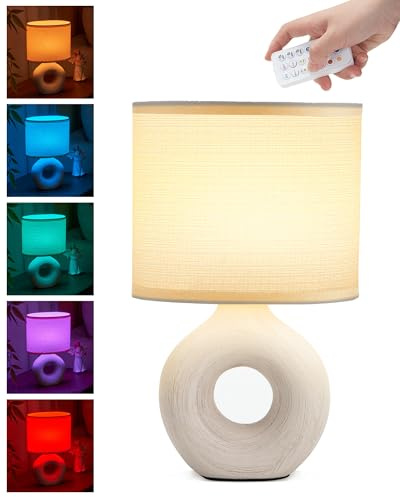 INTELIVE 10.6’’ Small Cordless Table Lamp with Timer & Dimmer, Battery Operated Rechargeable Lamp with Remote, Portable Light for Bedroom Living Room Office End Table Bedside Light Fabric Shade Beige