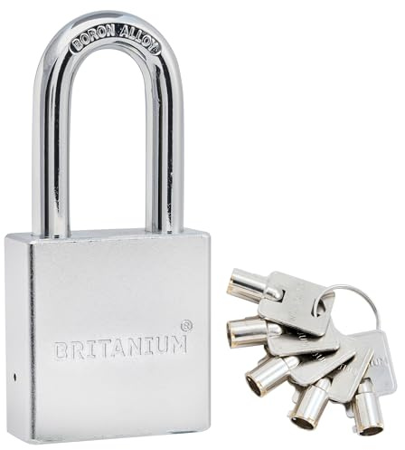 Britanium® SFE60 Bügelschloss mit 5 Schlüssel - 12 mm Borlegierung, Wetterfestes Chromgehäuse | Sicherheitsschloss für Schließfach, Klein- und Groß-Container. Profi-Anwendungen