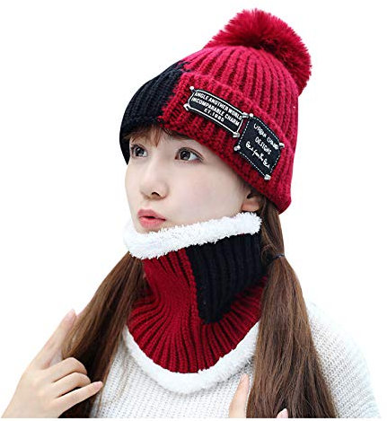 Warme Mütze + Winter-Bommel, gestrickt, modisch, Wolle, Damen-Baseballkappe, atmungsaktiv, Herrenmütze, rot, Einheitsgröße