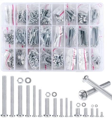 M2 M3 M4 M5 Schrauben Set 1320 Stk, Linsenkopfschrauben, Gewindeschrauben Set, Schrauben Muttern Set, Kreuzschlitzschrauben mit Sechskantmuttern und Unterlegscheiben, Maschinenschrauben Sortiment Kit
